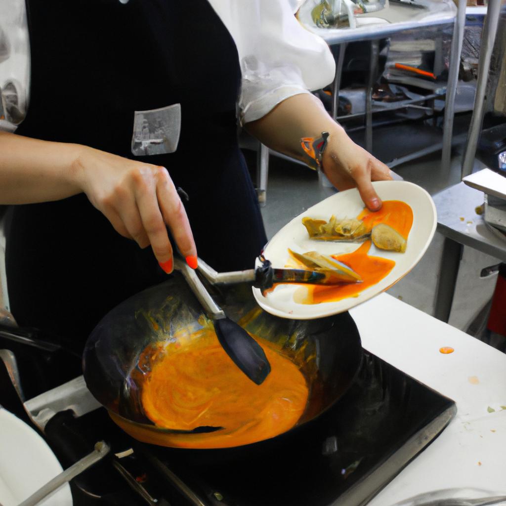 Person cooking in culinary workshop